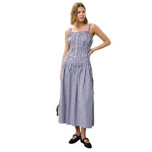 JASON WU Women's Navy Gingham Midi Dress Size 10